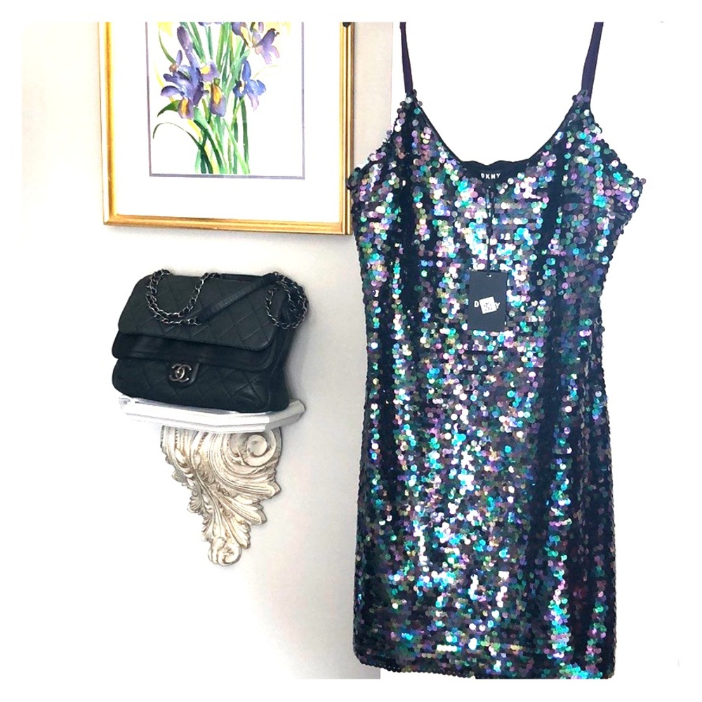 NWT Sequined DKNY A-line slip dress sz M